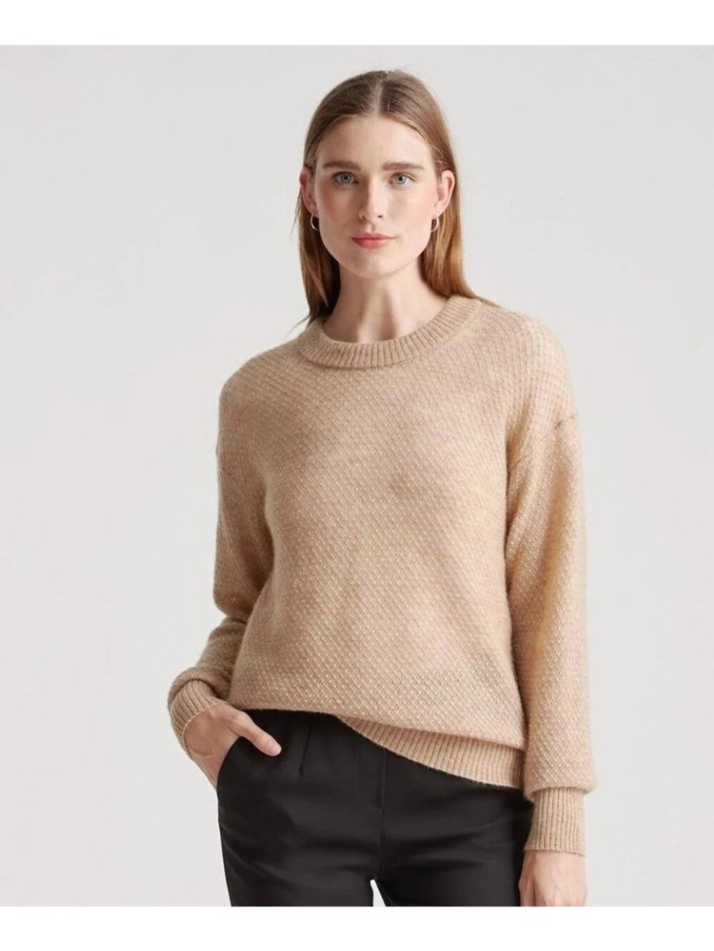 Quince Womens Tan Wool Baby Alpaca blend sweater size XL Fisherman Boxy